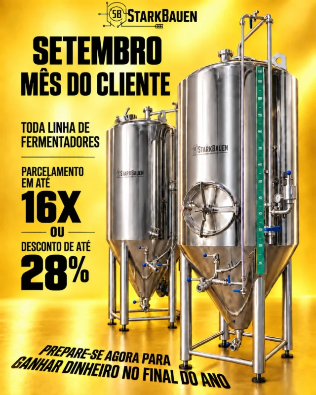CHEGOU A SUA HORA MESTRE 👊🏻🍻🔥🔥🍺Setembro é o Mês do Cliente na StarkBauen, e nós preparamos a maior oportunidade do ano para você equipar ou ampliar a sua cervejaria! 🍻Toda a nossa linha de Tanques Fermentadores está com condições inéditas direto de fábrica.É a tecnologia e a robustez que você já conhece, agora com facilidades imperdíveis:
💥Até 28% de DESCONTO para pagamentos à vista.
💳 Ou PARCELAMENTO em até 16x para produzir sem apertar o caixa.Não deixe a sua produção parar no gargalo ou esperar os pedidos aumentarem para descobrir que falta tanque.
Garanta um fermentador com o padrão de qualidade StarkBauen e eleve o nível da sua cerveja.📲 Clique no link da bio ou chame nossa equipe no Direct agora mesmo e solicite seu orçamento personalizado!ISSO É A STARKBAUEN🍻⬇️🤙🏽🍻⬇️🤙🏽🍻⬇️🤙🏽
WhatsApp - (47) 3271-5368
contato@starkbauen.com.br
www.starkbauen.com.br#StarkBauen #EquipamentosCervejeiros #TanqueFermentador #MesDoCliente #EquipamentosCervejeiros